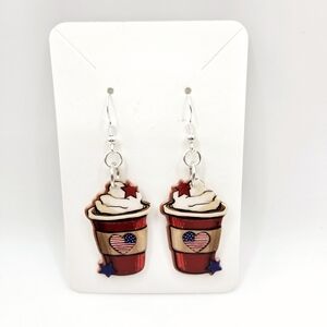 USA Flag Heart Stars Patriotic Tumbler  Frappuccino Shake Acrylic Earrings New